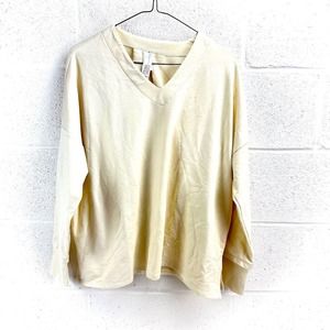 Marla Wynne Lounge Cream Long Sleeve V-Neck Pullover Sweatshirt Sz S